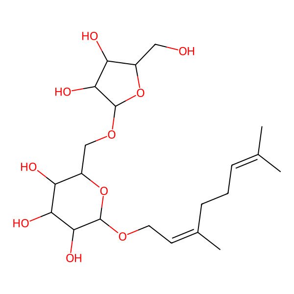 2D Structure of 2-[[3,4-Dihydroxy-5-(hydroxymethyl)oxolan-2-yl]oxymethyl]-6-(3,7-dimethylocta-2,6-dienoxy)oxane-3,4,5-triol