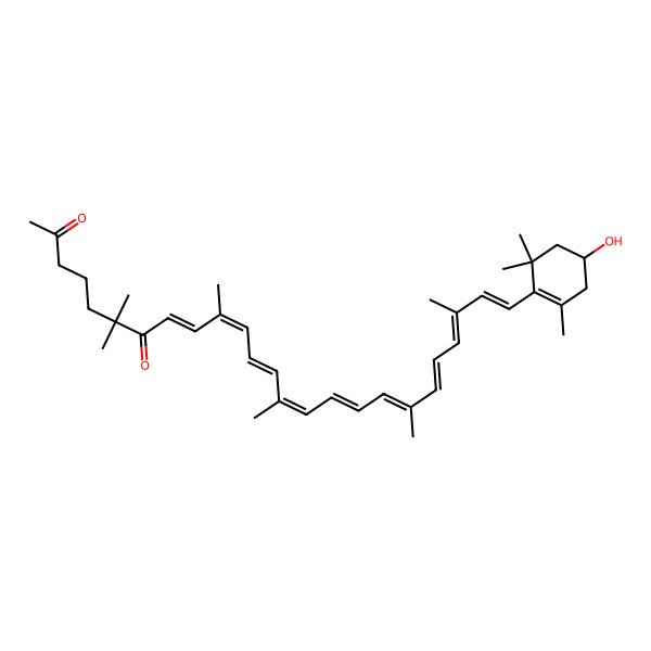2D Structure of (8E,10E,12E,14E,16E,18E,20E,22E,24E)-25-[(4S)-4-hydroxy-2,6,6-trimethylcyclohexen-1-yl]-6,6,10,14,19,23-hexamethylpentacosa-8,10,12,14,16,18,20,22,24-nonaene-2,7-dione