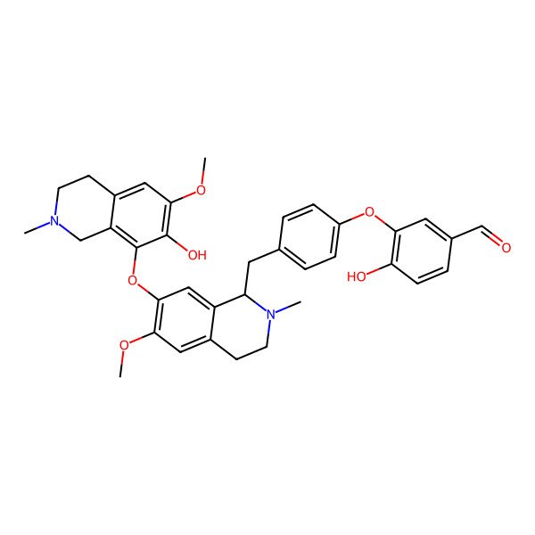 2D Structure of 4-hydroxy-3-[4-[[(1S)-7-[(7-hydroxy-6-methoxy-2-methyl-3,4-dihydro-1H-isoquinolin-8-yl)oxy]-6-methoxy-2-methyl-3,4-dihydro-1H-isoquinolin-1-yl]methyl]phenoxy]benzaldehyde