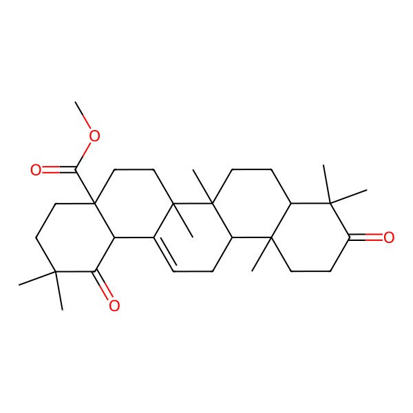 2D Structure of methyl (4aS,6aR,6aS,6bS,8aR,12aR,14bR)-2,2,6a,6b,9,9,12a-heptamethyl-1,10-dioxo-3,4,5,6,6a,7,8,8a,11,12,13,14b-dodecahydropicene-4a-carboxylate