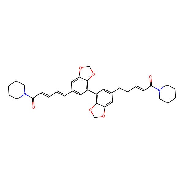2D Structure of 5-[7-[6-(5-Oxo-5-piperidin-1-ylpenta-1,3-dienyl)-1,3-benzodioxol-4-yl]-1,3-benzodioxol-5-yl]-1-piperidin-1-ylpent-2-en-1-one