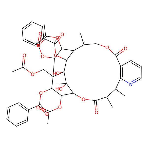 2D Structure of [(1R,4R,5R,15R,16S,17S,18S,19S,20S,21R,22R,23R,24R)-17,18,21-triacetyloxy-19-(acetyloxymethyl)-20-benzoyloxy-22,23-dihydroxy-4,5,15,22-tetramethyl-3,12-dioxo-2,13-dioxa-7-azatetracyclo[14.5.3.06,11.019,23]tetracosa-6(11),7,9-trien-24-yl] benzoate