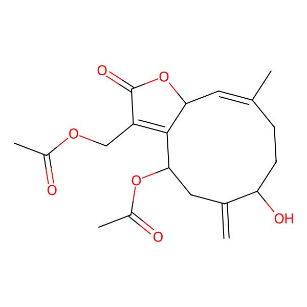 2D Structure of [(4S,7S,10E,11aR)-4-acetyloxy-7-hydroxy-10-methyl-6-methylidene-2-oxo-4,5,7,8,9,11a-hexahydrocyclodeca[b]furan-3-yl]methyl acetate