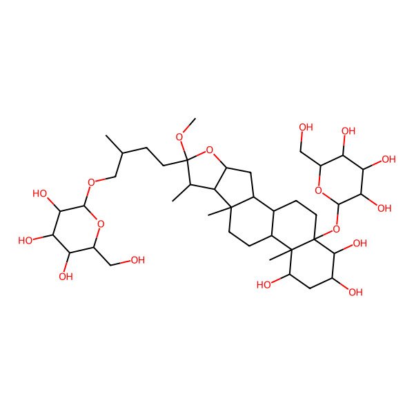 2D Structure of 6-Methoxy-7,9,13-trimethyl-6-[3-methyl-4-[3,4,5-trihydroxy-6-(hydroxymethyl)oxan-2-yl]oxybutyl]-18-[3,4,5-trihydroxy-6-(hydroxymethyl)oxan-2-yl]oxy-5-oxapentacyclo[10.8.0.02,9.04,8.013,18]icosane-14,16,17-triol