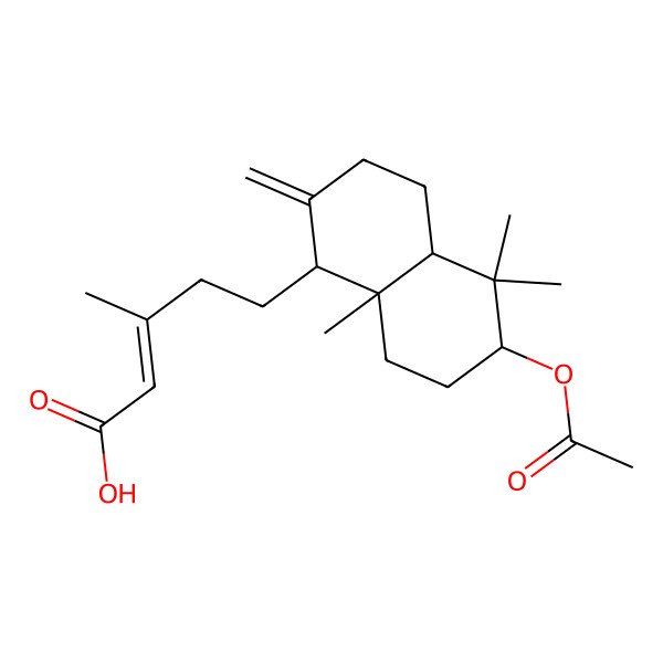 2D Structure of 5-(6-acetyloxy-5,5,8a-trimethyl-2-methylidene-3,4,4a,6,7,8-hexahydro-1H-naphthalen-1-yl)-3-methylpent-2-enoic acid 2D Structure of 5-(6-acetyloxy-5,5,8a-trimethyl-2-methylidene-3,4,4a,6,7,8-hexahydro-1H-naphthalen-1-yl)-3-methylpent-2-enoic acid