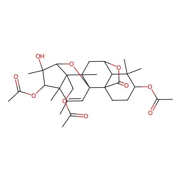 2D Structure of (6,15-Diacetyloxy-7-hydroxy-4,5,7,10,14,14-hexamethyl-18-oxo-19,20-dioxahexacyclo[10.5.2.12,8.01,13.02,10.05,9]icos-3-en-9-yl)methyl acetate