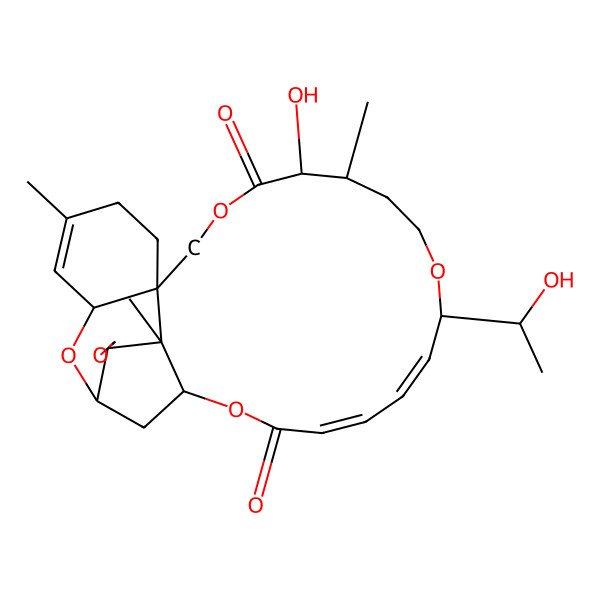 2D Structure of (1R,3R,8R,12S,13R,17R,18Z,20Z,24R,25S)-12-hydroxy-17-[(1R)-1-hydroxyethyl]-5,13,25-trimethylspiro[2,10,16,23-tetraoxatetracyclo[22.2.1.03,8.08,25]heptacosa-4,18,20-triene-26,2'-oxirane]-11,22-dione