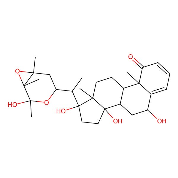 2D Structure of (6R,8R,9S,10R,13S,14S,17R)-6,14,17-trihydroxy-17-[(1R)-1-[(1S,2R,4R,6S)-2-hydroxy-1,2,6-trimethyl-3,7-dioxabicyclo[4.1.0]heptan-4-yl]ethyl]-10,13-dimethyl-6,7,8,9,11,12,15,16-octahydrocyclopenta[a]phenanthren-1-one