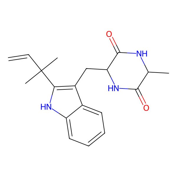 2D Structure of (3S,6R)-3-methyl-6-[[2-(2-methylbut-3-en-2-yl)-1H-indol-3-yl]methyl]piperazine-2,5-dione