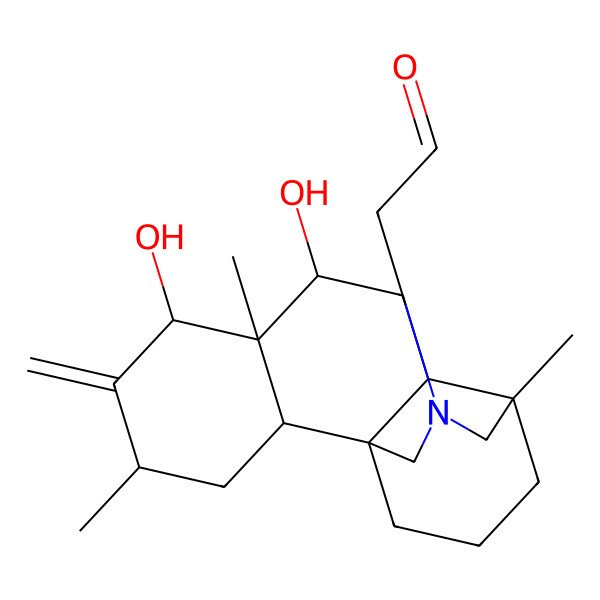 2D Structure of 2-[(1S,2S,4S,6R,7R,8R,10R,11R)-6,8-dihydroxy-4,7,11-trimethyl-5-methylidene-13-azatetracyclo[9.3.3.01,10.02,7]heptadecan-13-yl]acetaldehyde