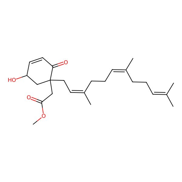 2D Structure of methyl 2-[(1S,5S)-5-hydroxy-2-oxo-1-[(2E,6E)-3,7,11-trimethyldodeca-2,6,10-trienyl]cyclohex-3-en-1-yl]acetate
