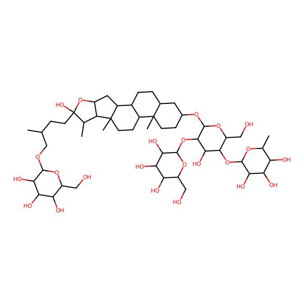 2D Structure of (2S,3R,4R,5R,6S)-2-[(2R,3R,4S,5R,6R)-4-hydroxy-2-(hydroxymethyl)-6-[[(1R,2S,4S,6R,7S,8R,9S,12S,13S,16S,18R)-6-hydroxy-7,9,13-trimethyl-6-[(3S)-3-methyl-4-[(2S,3R,4S,5R,6R)-3,4,5-trihydroxy-6-(hydroxymethyl)oxan-2-yl]oxybutyl]-5-oxapentacyclo[10.8.0.02,9.04,8.013,18]icosan-16-yl]oxy]-5-[(2S,3R,4S,5R,6R)-3,4,5-trihydroxy-6-(hydroxymethyl)oxan-2-yl]oxyoxan-3-yl]oxy-6-methyloxane-3,4,5-triol