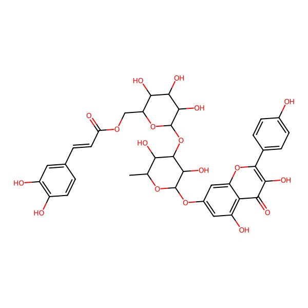 2D Structure of [(2R,3S,4S,5R,6S)-6-[(2R,3S,4R,5S,6R)-2-[3,5-dihydroxy-2-(4-hydroxyphenyl)-4-oxochromen-7-yl]oxy-3,5-dihydroxy-6-methyloxan-4-yl]oxy-3,4,5-trihydroxyoxan-2-yl]methyl (E)-3-(3,4-dihydroxyphenyl)prop-2-enoate