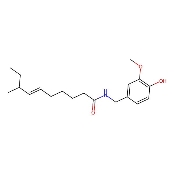 2D Structure of (E,8R)-N-[(4-hydroxy-3-methoxyphenyl)methyl]-8-methyldec-6-enamide