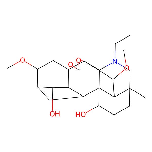 2D Structure of 14-Ethyl-6,21-dimethoxy-16-methyl-9,11-dioxa-14-azaheptacyclo[10.7.2.12,5.01,13.03,8.08,12.016,20]docosane-4,19-diol