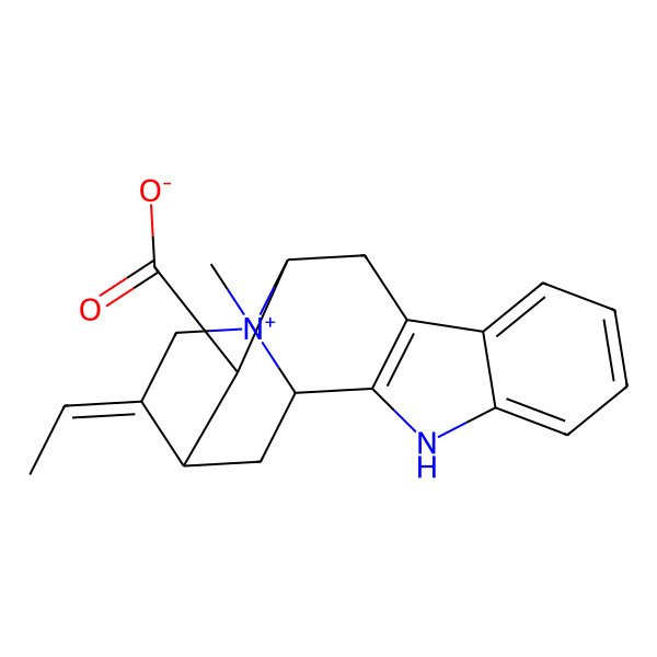 2D Structure of (1S,12S,13R,14R,15E,17R)-15-ethylidene-17-methyl-3-aza-17-azoniapentacyclo[12.3.1.02,10.04,9.012,17]octadeca-2(10),4,6,8-tetraene-13-carboxylate