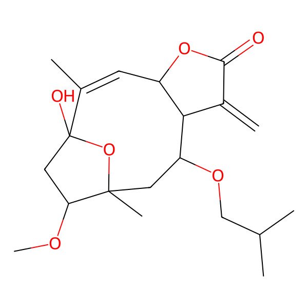 2D Structure of 1-Hydroxy-12-methoxy-2,11-dimethyl-7-methylidene-9-(2-methylpropoxy)-5,14-dioxatricyclo[9.2.1.04,8]tetradec-2-en-6-one