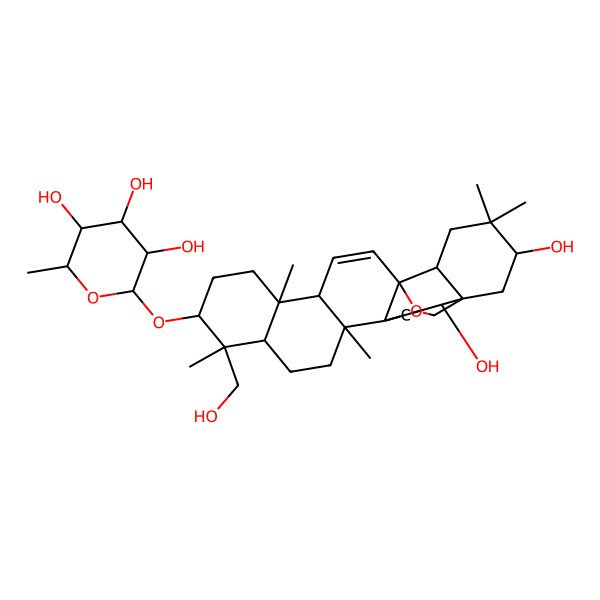 2D Structure of (2R,3R,4S,5R,6R)-2-[[(1S,2S,4S,5R,8R,9R,10S,13S,14R,17S,18R,21S)-2,21-dihydroxy-9-(hydroxymethyl)-4,5,9,13,20,20-hexamethyl-24-oxahexacyclo[15.5.2.01,18.04,17.05,14.08,13]tetracos-15-en-10-yl]oxy]-6-methyloxane-3,4,5-triol