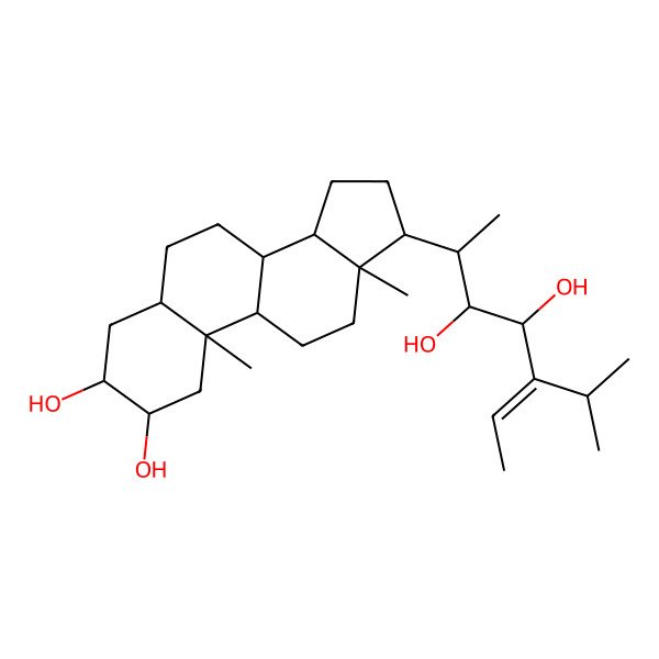 2D Structure of (2R,3S,5S,8R,9R,10R,13S,14R,17S)-17-[(E,2S,3R,4R)-3,4-dihydroxy-5-propan-2-ylhept-5-en-2-yl]-10,13-dimethyl-2,3,4,5,6,7,8,9,11,12,14,15,16,17-tetradecahydro-1H-cyclopenta[a]phenanthrene-2,3-diol