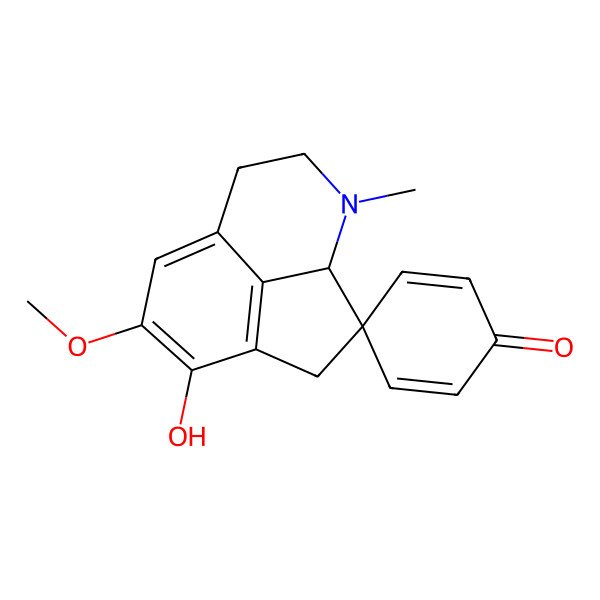 2D Structure of (4S)-11-hydroxy-10-methoxy-5-methylspiro[5-azatricyclo[6.3.1.04,12]dodeca-1(12),8,10-triene-3,4'-cyclohexa-2,5-diene]-1'-one