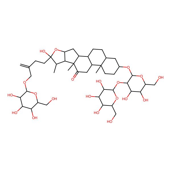 2D Structure of (1R,2S,4S,6S,7S,8R,9S,12S,13S,16S,18R)-16-[(2R,3R,4S,5R,6R)-4,5-dihydroxy-6-(hydroxymethyl)-3-[(2S,3R,4S,5S,6R)-3,4,5-trihydroxy-6-(hydroxymethyl)oxan-2-yl]oxyoxan-2-yl]oxy-6-hydroxy-7,9,13-trimethyl-6-[3-[[(2S,3R,4S,5S,6R)-3,4,5-trihydroxy-6-(hydroxymethyl)oxan-2-yl]oxymethyl]but-3-enyl]-5-oxapentacyclo[10.8.0.02,9.04,8.013,18]icosan-10-one