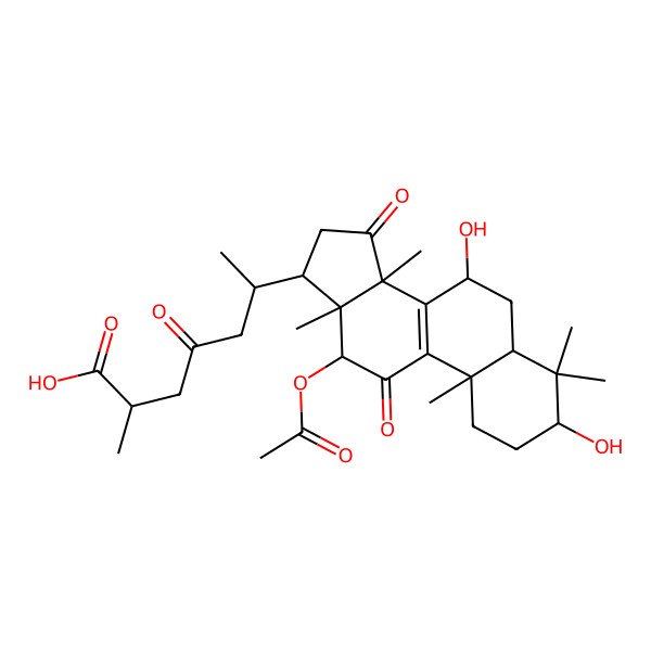 2D Structure of (2R,6S)-6-[(3S,5R,7S,10S,12S,13R,14R,17S)-12-acetyloxy-3,7-dihydroxy-4,4,10,13,14-pentamethyl-11,15-dioxo-2,3,5,6,7,12,16,17-octahydro-1H-cyclopenta[a]phenanthren-17-yl]-2-methyl-4-oxoheptanoic acid