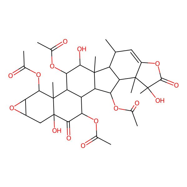 2D Structure of [(1S,2S,3R,7S,9S,10R,11S,12S,13S,14R,15R,16S,17S,22S,23S,24S,25R)-3,10,13-triacetyloxy-5,14,22-trihydroxy-11,15,17,22,23-pentamethyl-4,21-dioxo-8,20-dioxaheptacyclo[13.10.0.02,12.05,11.07,9.016,24.019,23]pentacos-18-en-25-yl] acetate