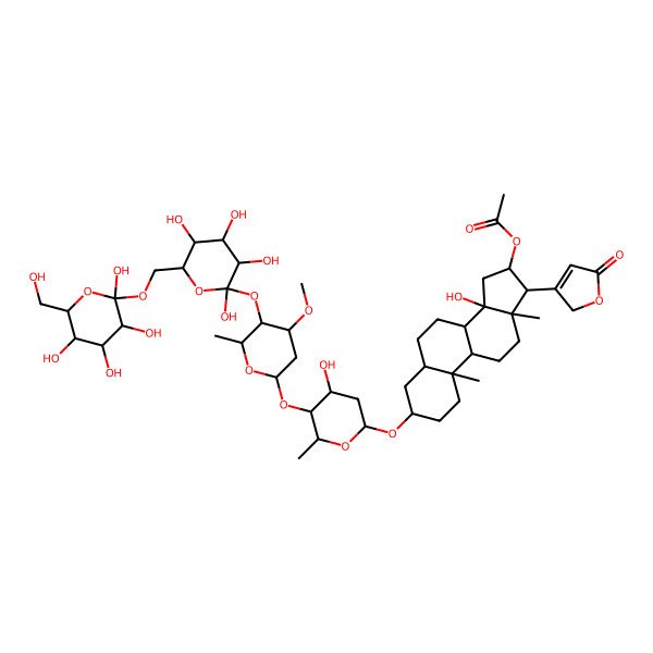 2D Structure of [(3S,5R,10S,13R,14S,16S,17R)-14-hydroxy-3-[4-hydroxy-5-[4-methoxy-6-methyl-5-[(2R,3S,5S)-2,3,4,5-tetrahydroxy-6-[[(2S,3S,5S)-2,3,4,5-tetrahydroxy-6-(hydroxymethyl)oxan-2-yl]oxymethyl]oxan-2-yl]oxyoxan-2-yl]oxy-6-methyloxan-2-yl]oxy-10,13-dimethyl-17-(5-oxo-2H-furan-3-yl)-1,2,3,4,5,6,7,8,9,11,12,15,16,17-tetradecahydrocyclopenta[a]phenanthren-16-yl] acetate