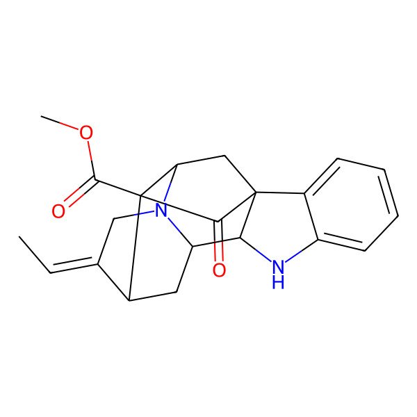 2D Structure of methyl (9R,12S,13Z,16S,17R)-13-ethylidene-18-oxo-8,15-diazahexacyclo[14.2.1.01,9.02,7.010,15.012,17]nonadeca-2,4,6-triene-17-carboxylate