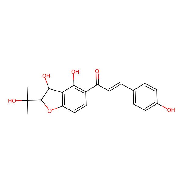 2D Structure of 1-[3,4-Dihydroxy-2-(2-hydroxypropan-2-yl)-2,3-dihydro-1-benzofuran-5-yl]-3-(4-hydroxyphenyl)prop-2-en-1-one