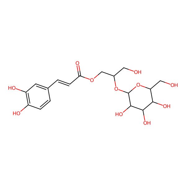2D Structure of [3-Hydroxy-2-[3,4,5-trihydroxy-6-(hydroxymethyl)oxan-2-yl]oxypropyl] 3-(3,4-dihydroxyphenyl)prop-2-enoate