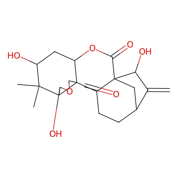 2D Structure of (1S,4R,6S,8R,9R,12R,13S,16R,18S)-6,9,18-trihydroxy-7,7-dimethyl-17-methylidene-3,10-dioxapentacyclo[14.2.1.01,13.04,12.08,12]nonadecane-2,11-dione