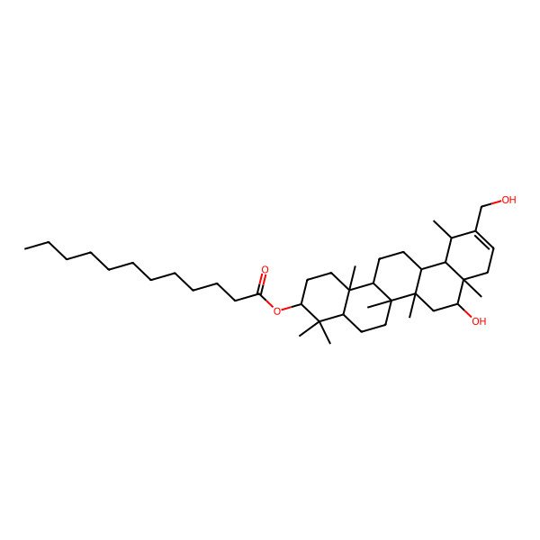 2D Structure of [8-hydroxy-11-(hydroxymethyl)-4,4,6a,6b,8a,12,14b-heptamethyl-2,3,4a,5,6,6a,7,8,9,12,12a,13,14,14a-tetradecahydro-1H-picen-3-yl] dodecanoate