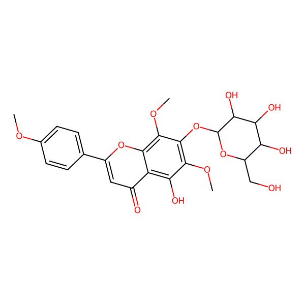 2D Structure of 5-hydroxy-6,8-dimethoxy-2-(4-methoxyphenyl)-7-[(2S,3R,4S,5S,6R)-3,4,5-trihydroxy-6-(hydroxymethyl)oxan-2-yl]oxychromen-4-one