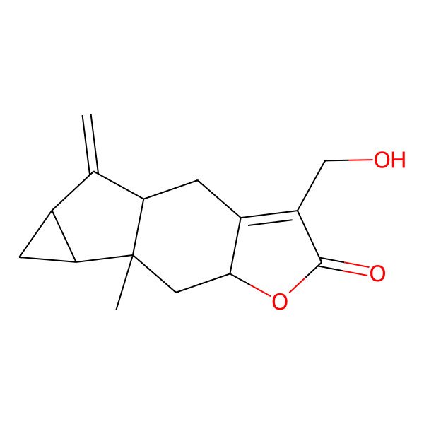 2D Structure of (1S,7S,9S,10R,12S)-4-(hydroxymethyl)-9-methyl-13-methylidene-6-oxatetracyclo[7.4.0.03,7.010,12]tridec-3-en-5-one