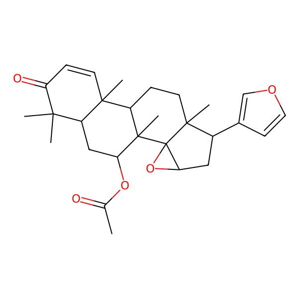 2D Structure of [(1S,2R,4R,6R,7S,10R,11R,16R,18R)-6-(furan-3-yl)-1,7,11,15,15-pentamethyl-14-oxo-3-oxapentacyclo[8.8.0.02,4.02,7.011,16]octadec-12-en-18-yl] acetate