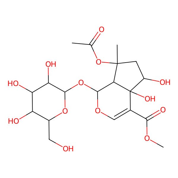 2D Structure of Methyl 7-acetyloxy-4a,5-dihydroxy-7-methyl-1-[3,4,5-trihydroxy-6-(hydroxymethyl)oxan-2-yl]oxy-1,5,6,7a-tetrahydrocyclopenta[c]pyran-4-carboxylate