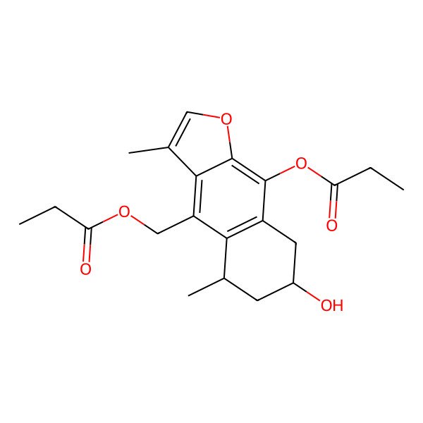 2D Structure of (7-Hydroxy-3,5-dimethyl-9-propanoyloxy-5,6,7,8-tetrahydrobenzo[f][1]benzofuran-4-yl)methyl propanoate