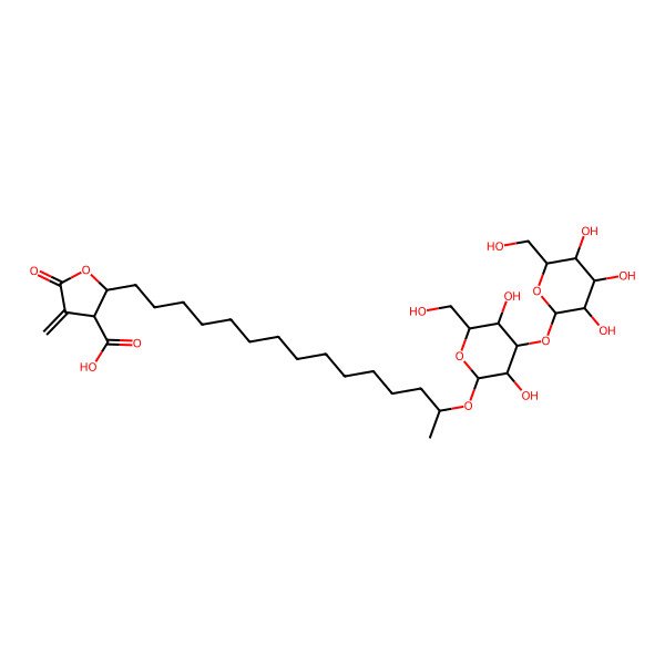 2D Structure of (2R,3S)-2-[(14R)-14-[3,5-dihydroxy-6-(hydroxymethyl)-4-[3,4,5-trihydroxy-6-(hydroxymethyl)oxan-2-yl]oxyoxan-2-yl]oxypentadecyl]-4-methylidene-5-oxooxolane-3-carboxylic acid