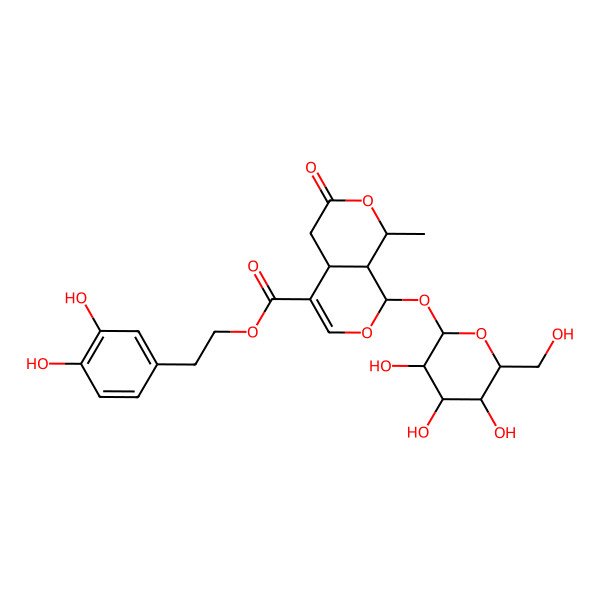 2D Structure of 2-(3,4-dihydroxyphenyl)ethyl 1-methyl-3-oxo-8-[3,4,5-trihydroxy-6-(hydroxymethyl)oxan-2-yl]oxy-4,4a,8,8a-tetrahydro-1H-pyrano[3,4-c]pyran-5-carboxylate