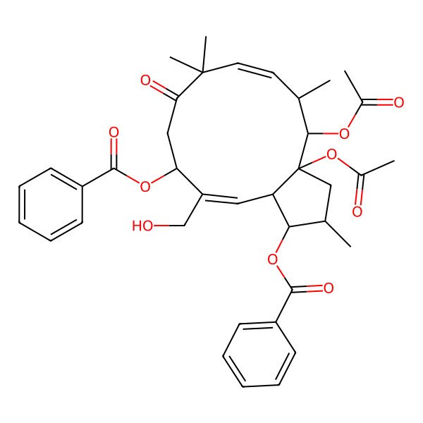 2D Structure of [3a,4-Diacetyloxy-1-benzoyloxy-12-(hydroxymethyl)-2,5,8,8-tetramethyl-9-oxo-1,2,3,4,5,10,11,13a-octahydrocyclopenta[12]annulen-11-yl] benzoate
