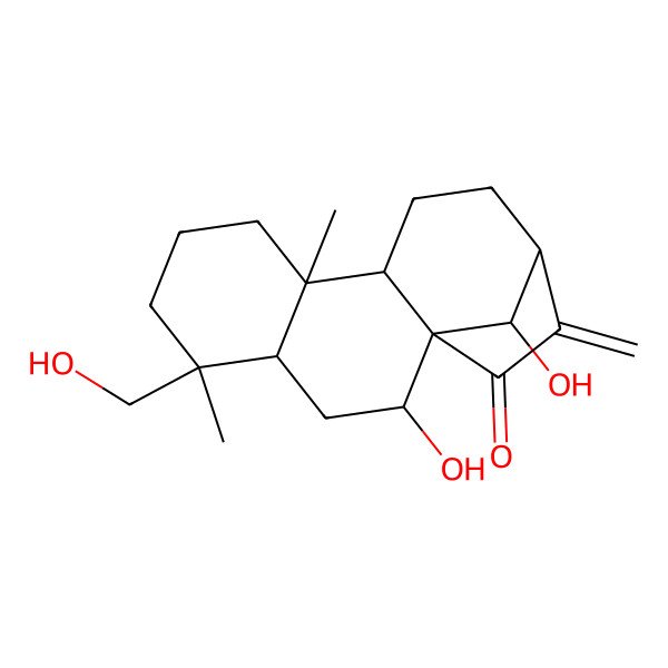 2D Structure of 2,16-Dihydroxy-5-(hydroxymethyl)-5,9-dimethyl-14-methylidenetetracyclo[11.2.1.01,10.04,9]hexadecan-15-one