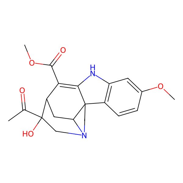 2D Structure of methyl (1R,11R,12R,17S)-12-acetyl-12-hydroxy-5-methoxy-8,14-diazapentacyclo[9.5.2.01,9.02,7.014,17]octadeca-2(7),3,5,9-tetraene-10-carboxylate