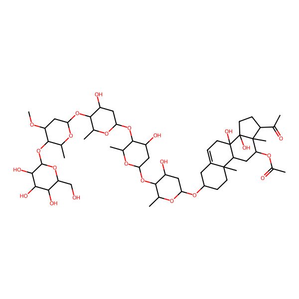 2D Structure of [(3R,8R,9R,10R,12R,13S,14S,17S)-17-acetyl-8,14-dihydroxy-3-[(2R,4R,5S,6R)-4-hydroxy-5-[(2S,4R,5S,6R)-4-hydroxy-5-[(2S,4R,5S,6R)-4-hydroxy-5-[(2S,4R,5R,6R)-4-methoxy-6-methyl-5-[(2R,3S,4R,5R,6S)-3,4,5-trihydroxy-6-(hydroxymethyl)oxan-2-yl]oxyoxan-2-yl]oxy-6-methyloxan-2-yl]oxy-6-methyloxan-2-yl]oxy-6-methyloxan-2-yl]oxy-10,13-dimethyl-2,3,4,7,9,11,12,15,16,17-decahydro-1H-cyclopenta[a]phenanthren-12-yl] acetate