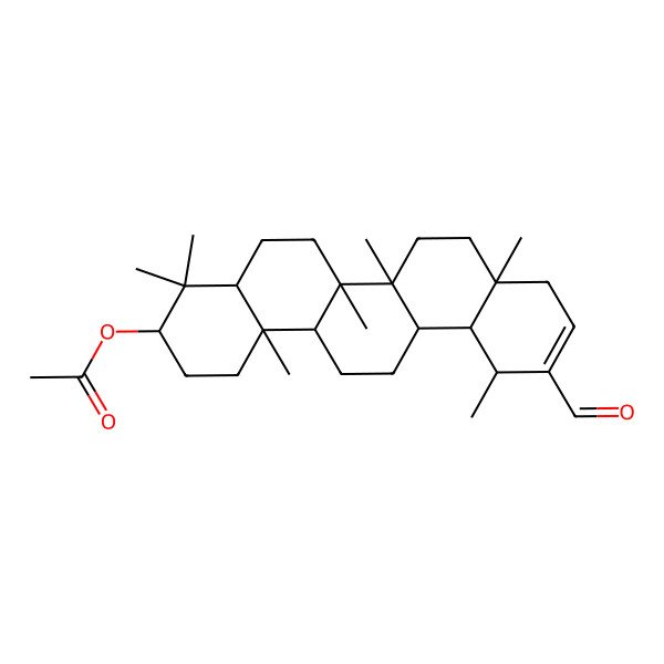 2D Structure of (11-formyl-4,4,6a,6b,8a,12,14b-heptamethyl-2,3,4a,5,6,6a,7,8,9,12,12a,13,14,14a-tetradecahydro-1H-picen-3-yl) acetate
