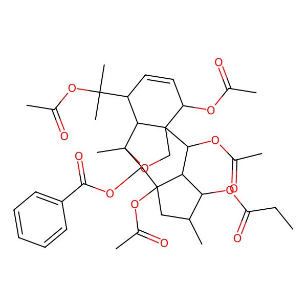 2D Structure of [2,7,14-Triacetyloxy-11-(2-acetyloxypropan-2-yl)-5,9-dimethyl-4-propanoyloxy-16-oxatetracyclo[7.5.2.01,10.03,7]hexadec-12-en-8-yl] benzoate
