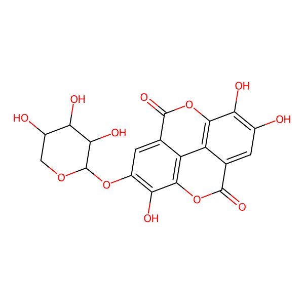 2D Structure of 6,7,14-Trihydroxy-13-(3,4,5-trihydroxyoxan-2-yl)oxy-2,9-dioxatetracyclo[6.6.2.04,16.011,15]hexadeca-1(15),4,6,8(16),11,13-hexaene-3,10-dione