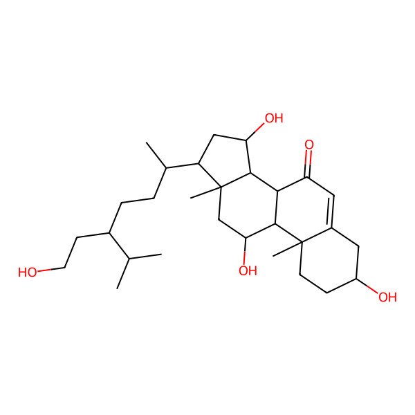 2D Structure of (3S,8S,9S,10R,11R,13R,14S,15R,17R)-3,11,15-trihydroxy-17-[(2R,5R)-5-(2-hydroxyethyl)-6-methylheptan-2-yl]-10,13-dimethyl-1,2,3,4,8,9,11,12,14,15,16,17-dodecahydrocyclopenta[a]phenanthren-7-one