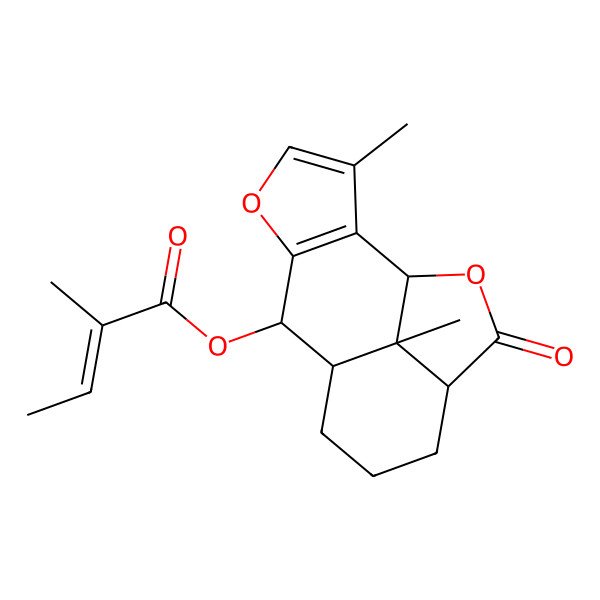 2D Structure of [(1R,7S,8R,12R,15S)-3,15-dimethyl-13-oxo-5,14-dioxatetracyclo[6.6.1.02,6.012,15]pentadeca-2(6),3-dien-7-yl] (E)-2-methylbut-2-enoate