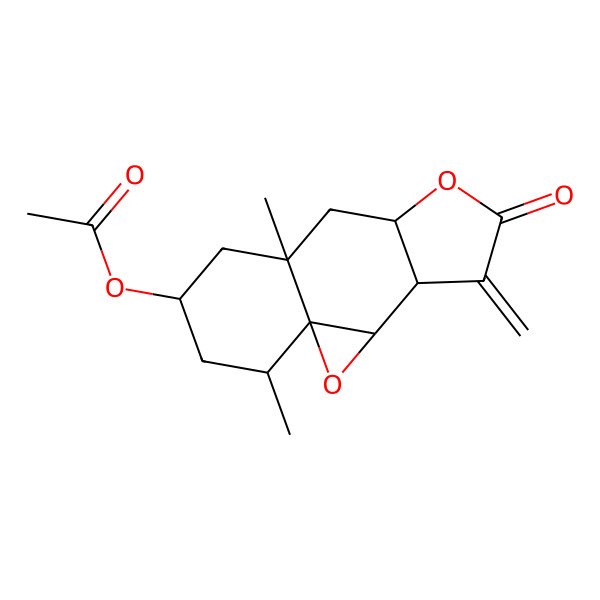 2D Structure of [(1R,3S,4R,8R,10R,12S,14S)-10,14-dimethyl-5-methylidene-6-oxo-2,7-dioxatetracyclo[8.4.0.01,3.04,8]tetradecan-12-yl] acetate